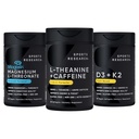 Sports Research Magtein Magnesium L-treonaattikapselit (2000 mg, 90 kapselia), Vegan D3-vitamiini + K2 w/Organic Coconut Oil (5000iu VIT. D 100mcg Mk7 VIT. K, 60 Softgels) ja L-Theanine (200 mg, 60 ct)