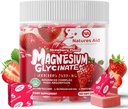 Magnesium Glycinate Soft Chews, Mansikka maku. Pureskeltava sokeriton kalium Magnesiumpuru ja magnesiumglutamaatti, D-vitamiini, B6 ja CoQ10 rauhoittavat tuki ja uni aikuisille, 60 päivän tarjonta
