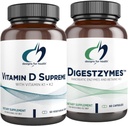 Designs for Health D-vitamiini Supreme + Digestzymes Dgestive Enzymes Bundle - D3-vitamiini 5000 IU kanssa 2000mcg vitamiini + digestio tuki Entsyymit Betaine HCl - 2 Tuotteet
