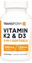 TransformHQ-vitamiini K2 (MK7) (100 mcg) + D3-vitamiini (5000 IU) 120 Softgels - Gluteenittomat ja muut kuin muuntogeeniset organismit