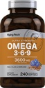 Piping Rock Omega 3 6 9 Naisten ja miesten lisäravinteet 3600 mg ... 240 Softgel kapselia...