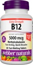 Webber Naturals B12 5000 mikrog, 60 kreivi, nopeasti liuottavat tabletit, vitamiini täydentää tukea energian aineenvaihduntaa, immuuni ja sydän terveys, kasvisruokaa Formula, 60 päivän tarjonta