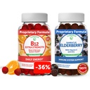 Lunakai B12-vitamiini ja Elderberry Gummies Bundle - 3000 mcg Gomby for Aikuinen energiatuki ja luun terveys - Immuunituki täydentää sinkkiä ja C-vitamiinia