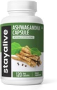 STAY ALIVE Ashwagandha Black Pepper, 10:1 uute, 120 pilleriä, 100% puhdasta juurijauhetta, extra vahvuus kapselit, ei-GMO & gluteeniton Ashwagandha täydentää naisten ja miesten