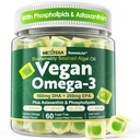 Vegan Omega 3 Gummies + Phospholipids, Astaksantiini, D3-vitamiini, DHA 560mg & EPA 280mg, Fish-free Algae Omega 3 täydennysosa aikuisille & lapsille aivot, silmät, iho ja yleinen terveys, sokeriton, 60 Cts