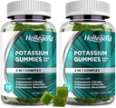 Kalium 3 in 1 Complex Gummies Sugar Free, Uusi Formula 99 mg Kaliumsitraatti, Kaliumkloridi, Kaliumglukonaatti, Jalkakrampit ja lihaslisät, 120 purutablettia