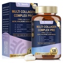 18-in-1 Collagen Pro yhdessä Hyaluronihappo, Keratiini, Biotiini, VIT A C & E iholle, hiukset, kynnet, nivelet & kauneus - Multi Collagen Peptides kapselit tyypin I III V & X naisille ja miehille - 120 Caps
