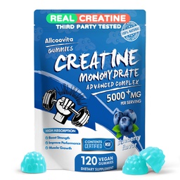 Kreatiini Monohydraatti Gummies Complex miehille ja naisille - 120 Gummies Advanced Formula, L-Tauriini + B12-vitamiini lihasten vahvuus, lihasten rakentaja, energia Boost, Pre-workout täydennysosa - Blueberry