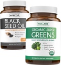 Black Seed Oil & Organic Super Greens (3-kuukautinen toimitus) Seed & Spout Bundle musta siemenöljy (180 kapselia) Kylmäpainettu Nigella Sativa & Organic Super Greens Powder (180 tablettia) Täydellinen Superfood