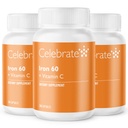 Juhlita vitamiineja rauta täydentää C-vitamiini - 60 mg rauta, 60 mg C-vitamiinia, Bariatric vitamiineja WLS potilaille, pystysuora hiha ja mahalaukun ohitusleikkaus (90 kapselia)