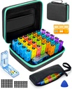 Kuukausittainen pilleri Organizer 3 Kertaa päivässä, Friwole Medicine Organizer Box Kannettava kova Shell ja Pill Cutter, 31 päivän pillerilaatikko kuukausittain ja viikoittain takertuva (3 Kertaa päivässä)