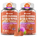 Milk Thistle Liver Detox Gummies, 18-IN-1 Liver Cleanse Detox & Republic with Berberine, Chicory Root, Kurkuma, Artisokka, Voikukan juuri, Chanca Piedra, vitamiinit B6 B12-Sugar Free,Pack of 2