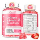 2 Pack Sokeriton kollageeni Gummies naisille Miehet, Multi Collagen Peptides Gummies tyyppi I II III V X kanssa Biotiini A B C D E hiusten ihon kynnet, mansikka maku 120 kreivi