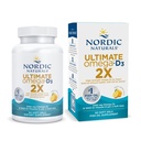 Nordic Naturals Ultimate Omega 2X D3-vitamiinilla, Lemon Flavor - 60 pehmeää geeliä - 2150 mg Omega-3 + 1000 IU D3 - EPA & DHA - aivot, sydän, & immuuniterveys - 30 tarjoilua