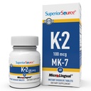 Superior Source K2-vitamiini MK-7 (Menakinoni-7) 100 mikrog - Bone Strength & Health Support Supplement - Aids Terve sydän - Bariatric-Ystävällinen - 60 Sublingual Dissolveing Tablets