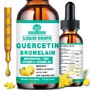 Kvarsetiini, jossa on bromelaiinin nestepisaroita, 4X vahvempi kuin kapselit ja pillerit, 7-in-1 orgaaninen sinkki Quercetin 1000 mg ja bromelaiini 500 mg C- vitamiini D3 Immuunituki hengitystieterveyteen ja antioksidanttiin