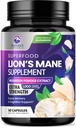 Lions Mane Mushroom Capsules 10 000mg - Lion... Mane Supplement Capsules for Memory and Focus Support, Brain, Immune Health Support, Vegan, Bottled in USA, Lions Mane Mushroom Powder Extract, 60 Count