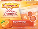 Emergen-C 1000 mg C-vitamiini Powder for Daily Immuuni tuki Kofeiiniton C-vitamiini täydentää sinkkiä ja mangaania, Super Orange Flavor - 30 Count