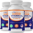 Vitamatic 3 Pack D3-vitamiinia 50 000 IU (kolekalsiferolina), kerran viikossa annosteltuna, 1250 mikrog, 60 kasviskapselia 1 vuoden ajan, progressiivinen D-vitamiinin puute