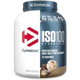 Dymatize ISO100 Whey Protein Powder Isolate, Cookies & Cream, 25 g proteiinia, 5 punta, 5.5 g BCAAs, Alle 120 Cal., Gluteeniton, 1g rasvaa, 1g sokeria, 2g Carb (74 tarjoilua)