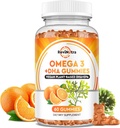 Omega 3 Gummies, Omega 3 Fish Oil Supplements Vaihtoehtoinen EPA & DHA, CoQ10, Folaatti, A-vitamiini, D3, E, Tukee aivot, Joint, Sydän, Silmät, ja Immuunijärjestelmän toiminto-Orange Flavor, 60 Gummies