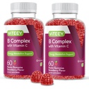 Viteey B-vitamiini Complex Gummies kanssa C-vitamiini - energia, aineenvaihdunta ja immuuni tuki - B6, B12, Niasiini, Foolihappo, Biotiini, Kalsium - Vegaani, Gluteeniton - 120