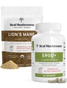 Real Mushrooms Ergothioneine (60ct) ja Lion... Mane Organic Powder (60 Servings) Shiitake- ja Oyster Sieniuutteet - pitkäikäisyys ja kognitio - Vegaani, gluteeniton, non-GMO