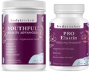 Body Kitchen Nuori kaunis Advanced Collagen Peptides Powder ja Resveratrol ja Hyaluronic Acid 10oz ja Pro-Elastin, Luku 60