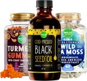 Maju Superfoods Musta siemenöljy, 4-in-1 Sea Moss Kapselit ja Turmeric Curcumin inkivääri Gummies Bundle
