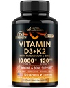 D3-vitamiini K2 - D3-vitamiini 10000 iu & K2 MK-7 120 mikrog - Immuuni- ja mielialatuki, luu- ja hampaiden terveys - magnesium, sinkki & C-vitamiini & B12 - Erittäin biologisesti saatavilla - Valmistettu Yhdysvalloissa, 120 kapselia