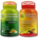 Liposomal Glutatione 500 mg & Quercetin bromelaiinin, sinkin ja C-vitamiinin kanssa ... Antioksidantti ja immunosupport Bundle orgaanisilla kokonaisilla ruokasekoituksilla...