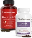 Real Sienet RealClarity (60ct) ja Chaga (120ct) Kapselit Bundle - Sieni täydentää mielen selvyyden, Focus, Dgestive Health & Immuno Support - Vegan, ei-GMO, todennettu tasot beta-Glukaanit