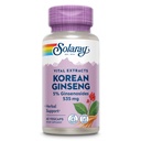 SOLARAY Korean Ginseng juuriuute - kasviperäinen tuki satunnaisia stressiä, energiaa ja fyysistä kestävyyttä - 5% Ginsenosidit - Vegan, Lab todennettu - 60 Tarjoilua, 60 VegCaps