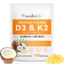 D3-vitamiinin K2-lisät Softgelit, 10000 IU VIT D3 + 200 MCG K2 (MK-7) 