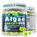 2 Pack Algae Omega 3 Gummies 1000mg, kasvipohjainen DHA 460mg & EPA 230mg, Omega 3 Fish Oil Alternative for Aikuinen, Plus MethylFolate, Vitamiini B12, Fosfatidyyliseriini, No Fishy Taste, Vegan, Sugar Free