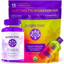 Violetti puu Post-Celebration Wellness + Hydraation Elektrolyytti Packets ... Organic Rehydration, Happy Liver ... 30ct Bottle + 15 Hydraation Sticks for Water