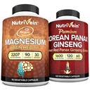 Nutrivein Premium Magnesium L-treonate & Panax Ginseng täydennysosa Bundle: High-Absorption Magnesium Threonate ja Red Ginseng täydennysosa Pari aivot, mieliala, & elinvoima