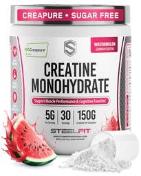 SteelFit Creapure Pure Creatine Monohydrate Powder for Men & Women, Watermelon - Flavored Creatine Gym Workout Supplements for Lean Muscle Gain, Brain Health & Strength Building - 30 Servings