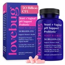 Lovebug Yeast ja emätinprobiootit naisten pH Balance & virtsatie, 50 miljardia PMY, UTI, BV, Odor Support ja Lactobacillus, Bifidobacterium, Dgestive & Vaginal Health Supplement 60 kapselia
