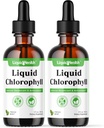 LIQUIDHEALTH Liquid klorofylli drops - sisäinen deodorizer, antioksidantit, maksan detox, immuuni tuki, lievittää pahaa hengitystä, vähentää ruokahalua, kollageeni hiusten ja ihon terveys - Vegan, ei-GMO (2 pakkaus)