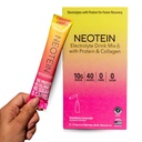 NEOTEIN: Elektrolyyttijauhepakkaus, proteiinijauhe 10g proteiinia ja kollageenia. Kosteuspakkaus - nollasokeria, EI täyteaineita.