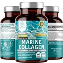 Premium Marine Collagen Dipeptidit Hyaluronihappo, C-vitamiini, Theaflaviini ja kupari, Collagen Supplement naisten ja miesten Radiantti iho, hiukset ja kynnet, Gluteeniton ja ei-GMO, 120 Veg Caps