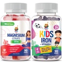 SUNNY SAM Iron Gummies lapsille & Aikuinen & Magnesium Gummies aikuisille - 500 mg - Rauhallinen Magnesium Chews - Magnesium Citrate Chewable täydennysosa mielialan ja lihasten tukea. Rautavitamiinit ja C-vitamiini.
