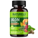 NATURALO Vegan Iron Supplement C-vitamiini ja Organic Whole Foods - Hellävarainen rauta pillereitä naisille ja miehet rautapuutos mukaan lukien raskaus, anemia ja vegaaninen ruokavaliot - 180 Mini Kapselit