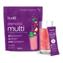 Root'd Prenatal Multivitamiinijauhe - 25 vitamiineja & Mineraalit 3x Elektrolyyttejä, Folaatti, Silitysrauta, D3 äidille & Baby, 7 Superfood & Probiootit, Sokerittomia vitamiineja & Hydraation 30 Vitamiini Drink Packets
