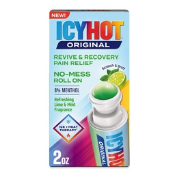 Icy Hot Original Pain Relief Revive & Recovery No-Mess Roll-On Applicator, Fast-Acting Pain Relief with 8% Menthol for Backaches, Joints, Muscle Strains and Arthritis, Refreshing Lime & Mint, 2 oz