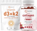 Micro Ingredients D3-vitamiini 5,000iu + K2 100mcg Softgels & Multi Collagen Peptides Gummies Bundle Pack 