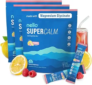 Nello Supercalm Drink Mix - Ashwagandha KSM 66, Magnesium Glycinate & L-Theanine Supplement, D3-vitamiini - Ashwagandha juuriuute (3-pakkaus)