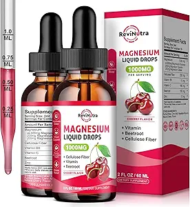 2 Pakkaus Magnesium Glycinate Liquid Drops, 1000 mg magnesium Glycinate, Taurate & Citrate Liquid Drops varten luu, uni, rauhallinen, lihas, energia & rentoutuminen, korkea absorptio, sokerivapaa kirsikka