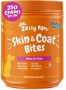Zesty Paws Omega 3 Kalaöljy koirille - Zesty Paw Dog Vitamiinit ja lisäravinteet hip, Joint & Skin, Kana (250 Chews)